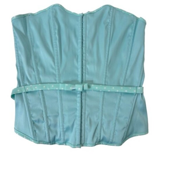 VTG Charlotte Russe Y2K Corset Top Baby Blue Polka Dot Trim Sz Medium - Picture 1 of 6